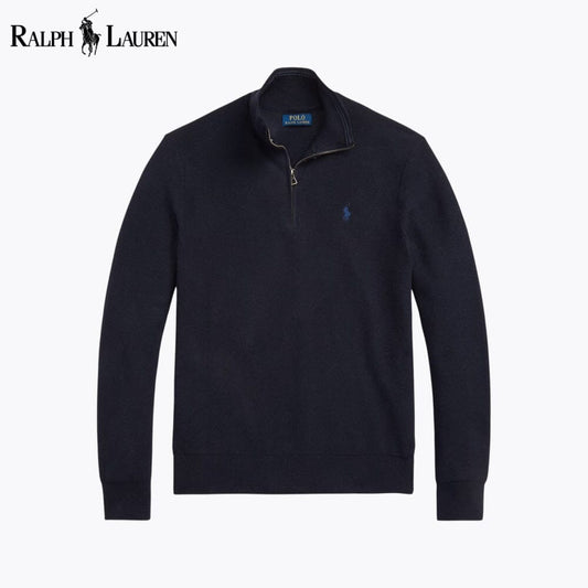 RL Mesh-Knit Cotton Quarter-Zip Sweater RL Mesh-Knit Cotton Quarter-Zip Sweater Slate Crown Navy blue S