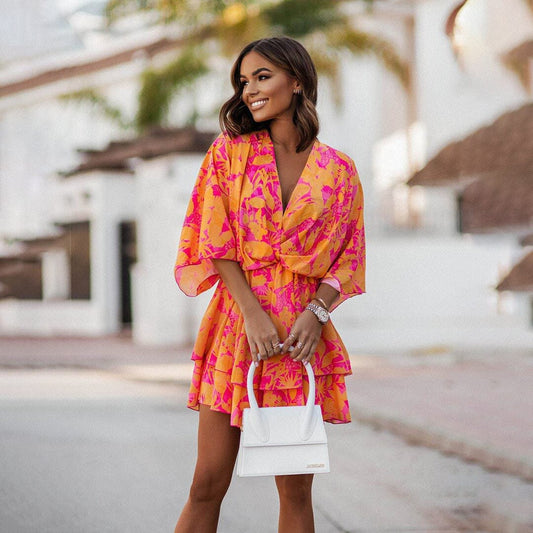 Ava | Classy Mini Dress Dress Belleza & Glamour Orange S 