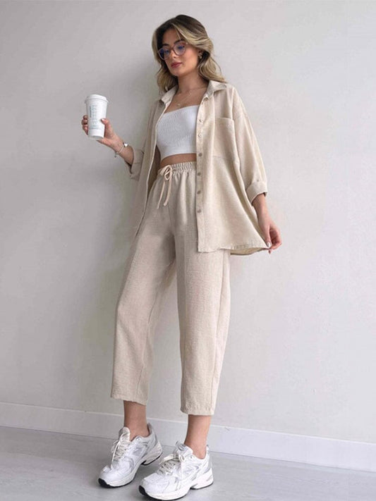 Carla™ Linen Two Piece Set Belleza & Glamour Beige XS 