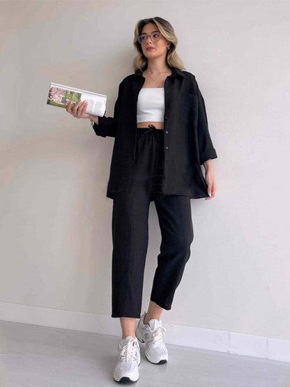 Carla™ Linen Two Piece Set Belleza & Glamour Black XS 