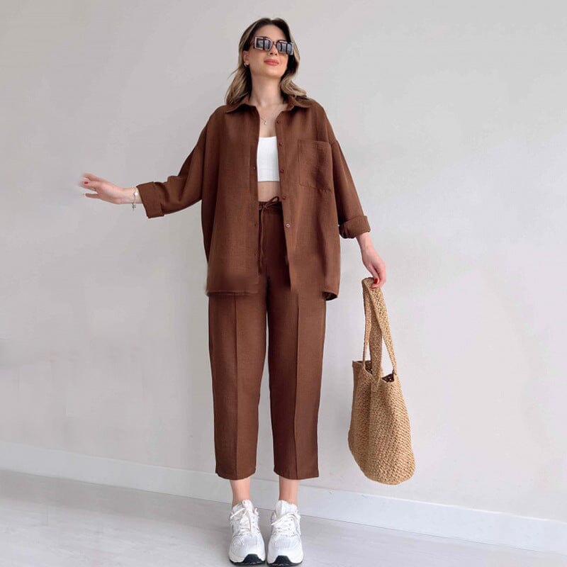 Carla™ Linen Two Piece Set Belleza & Glamour Brown XS 