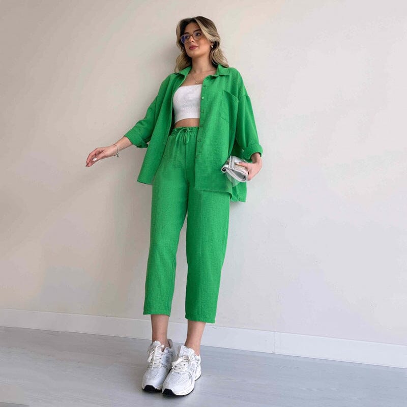Carla™ Linen Two Piece Set Belleza & Glamour Green XS 