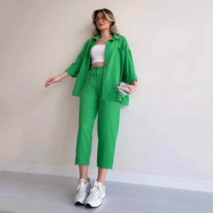 Carla™ Linen Two Piece Set Belleza & Glamour Green XS 