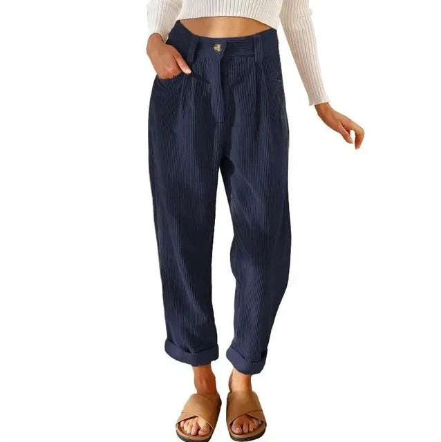 Clara™ | Retro Corduroy High-Waisted Pants Pants Belleza & Glamour Purple S 