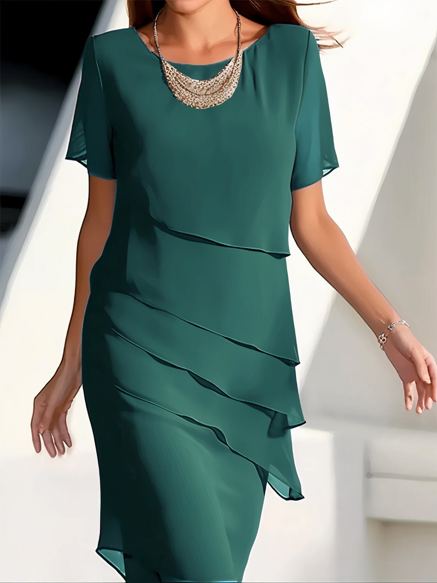 Emma™ | Silk Chiffon Pleated Dress Dresses Belleza & Glamour Green S 