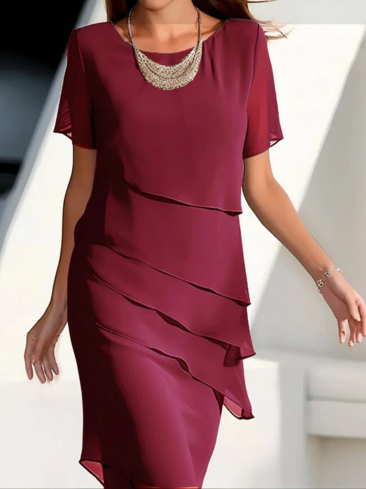 Emma™ | Silk Chiffon Pleated Dress Dresses Belleza & Glamour Red S 