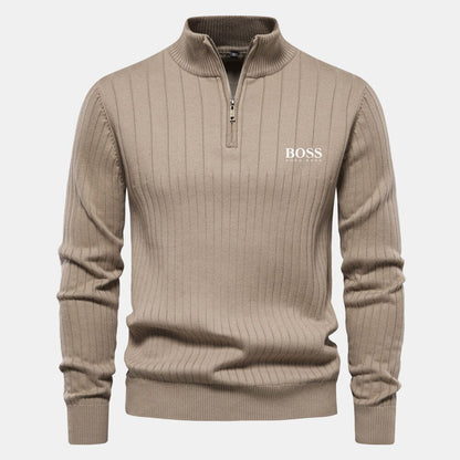 HB Zip Classic Knit Sweater HB Zip Classic Knit Sweater Slate Crown Beige S 