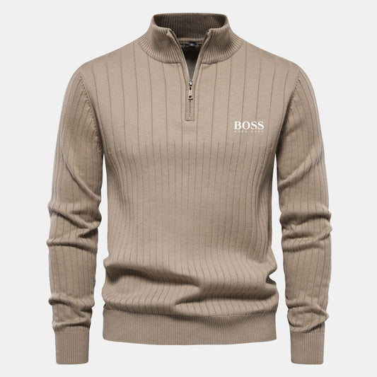 HB Zip Classic Knit Sweater HB Zip Classic Knit Sweater Slate Crown Beige S 