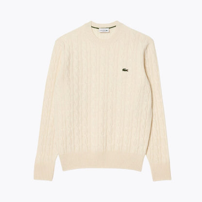 LC Cable Knit Carded Wool Crew Neck Sweater LC Cable Knit Carded Wool Crew Neck Sweater Slate Crown White S 