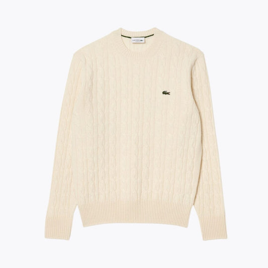 LC Cable Knit Carded Wool Crew Neck Sweater LC Cable Knit Carded Wool Crew Neck Sweater Slate Crown White S 