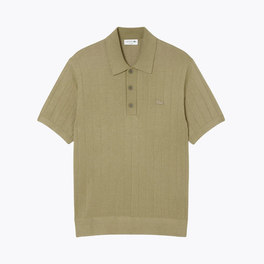 LC Fluid Ribbed Knit Polo Collar Sweater LC Fluid Ribbed Knit Polo Collar Sweater Slate Crown Khaki green S 