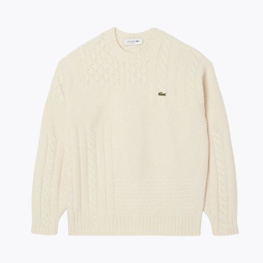 LC Relaxed Fit Patchwork Effect Wool Sweater LC Relaxed Fit Patchwork Effect Wool Sweater Slate Crown White S 