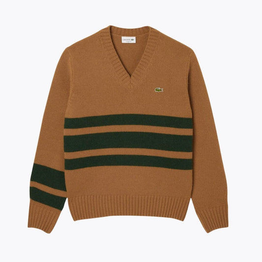 LC Striped Wool V Neck Sweater LC Striped Wool V Neck Sweater Slate Crown Brown / green S 