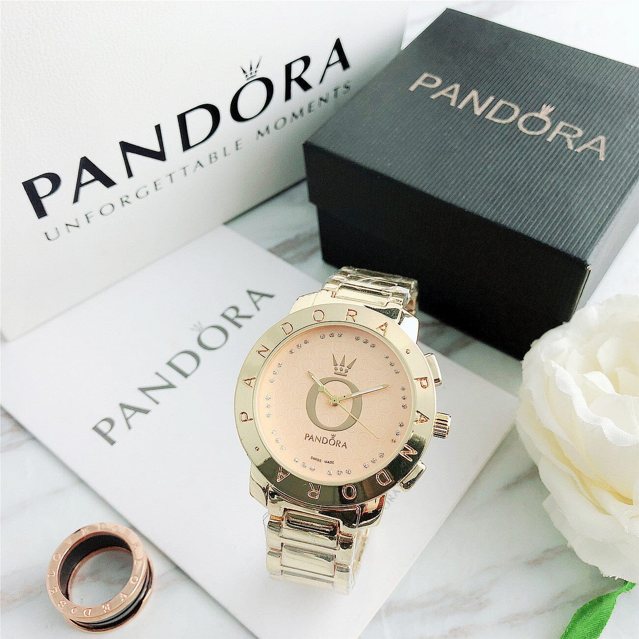 P A N D O R A Classic Glamour + Bracelet Charms Belleza & Glamour Gold 