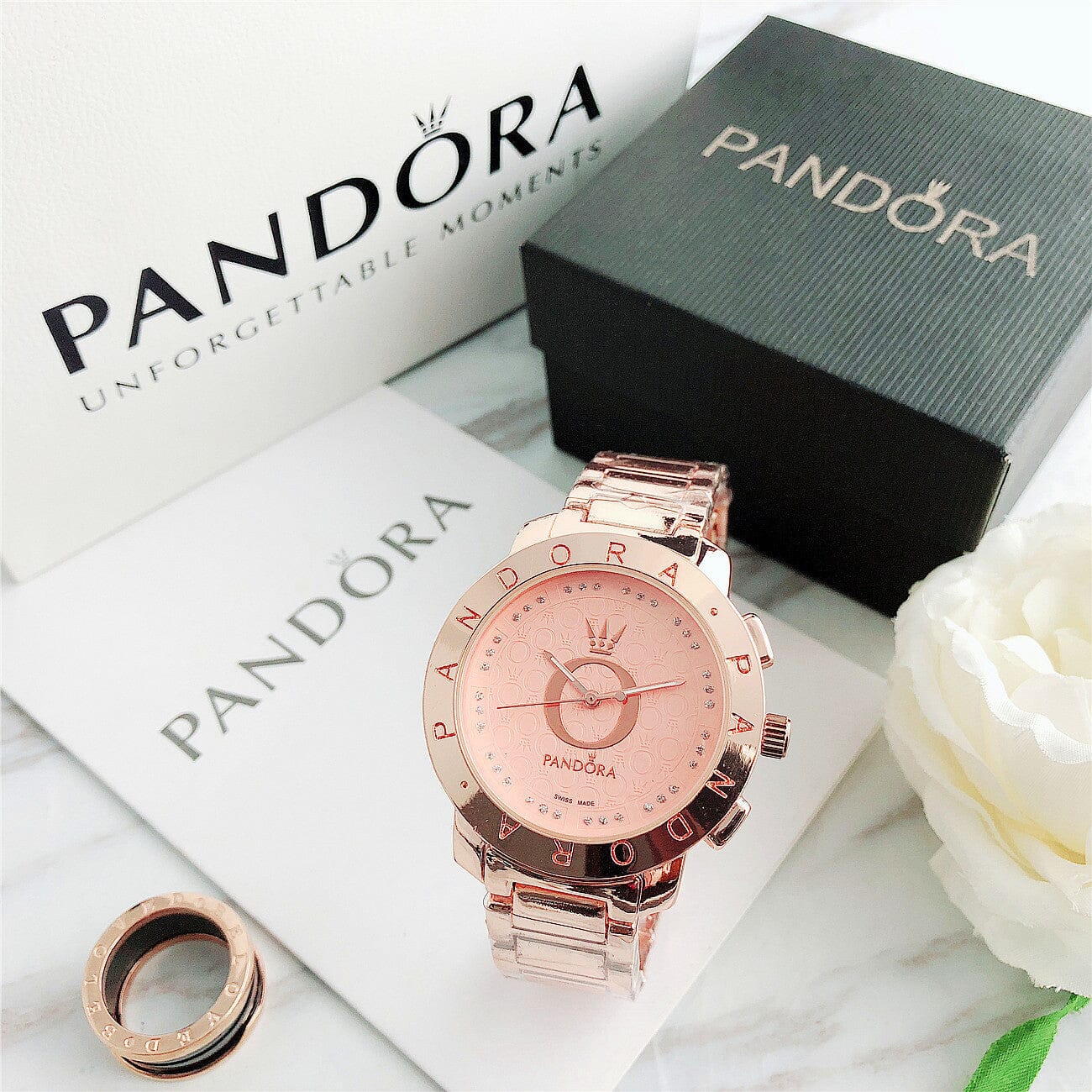 P A N D O R A Classic Glamour + Bracelet Charms Belleza & Glamour Rose 