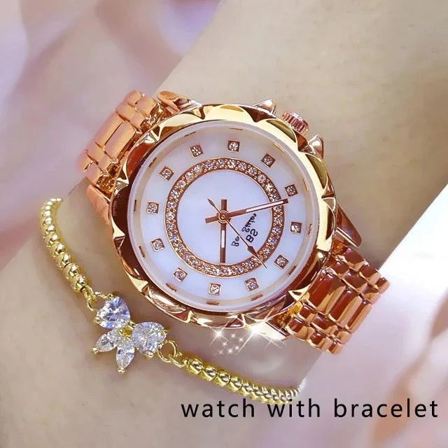 Rhinestone Diamond Women's Wrist Watch Belleza & Glamour rose gold bracelet 