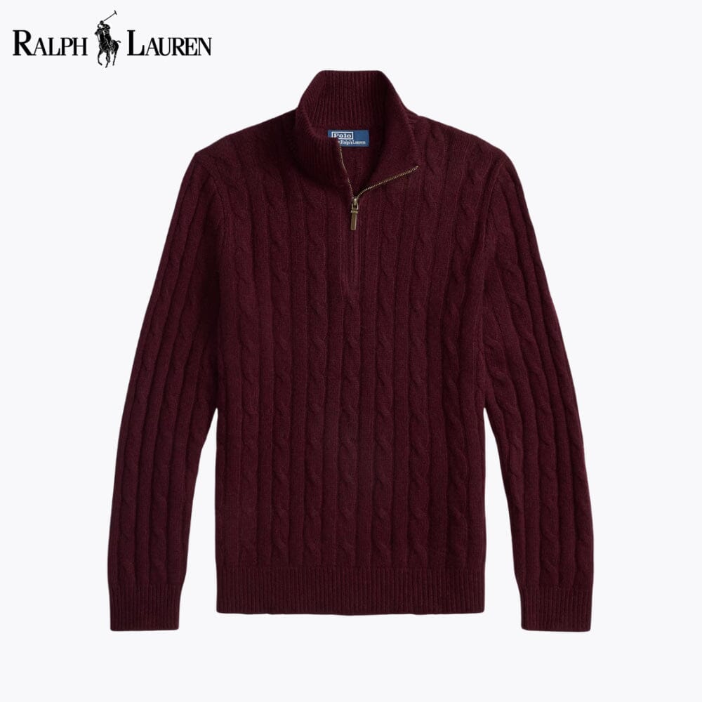 RL Cable-Knit Cashmere Quarter-Zip Jumper RL Cable-Knit Cashmere Quarter-Zip Jumper Slate Crown Wine S 