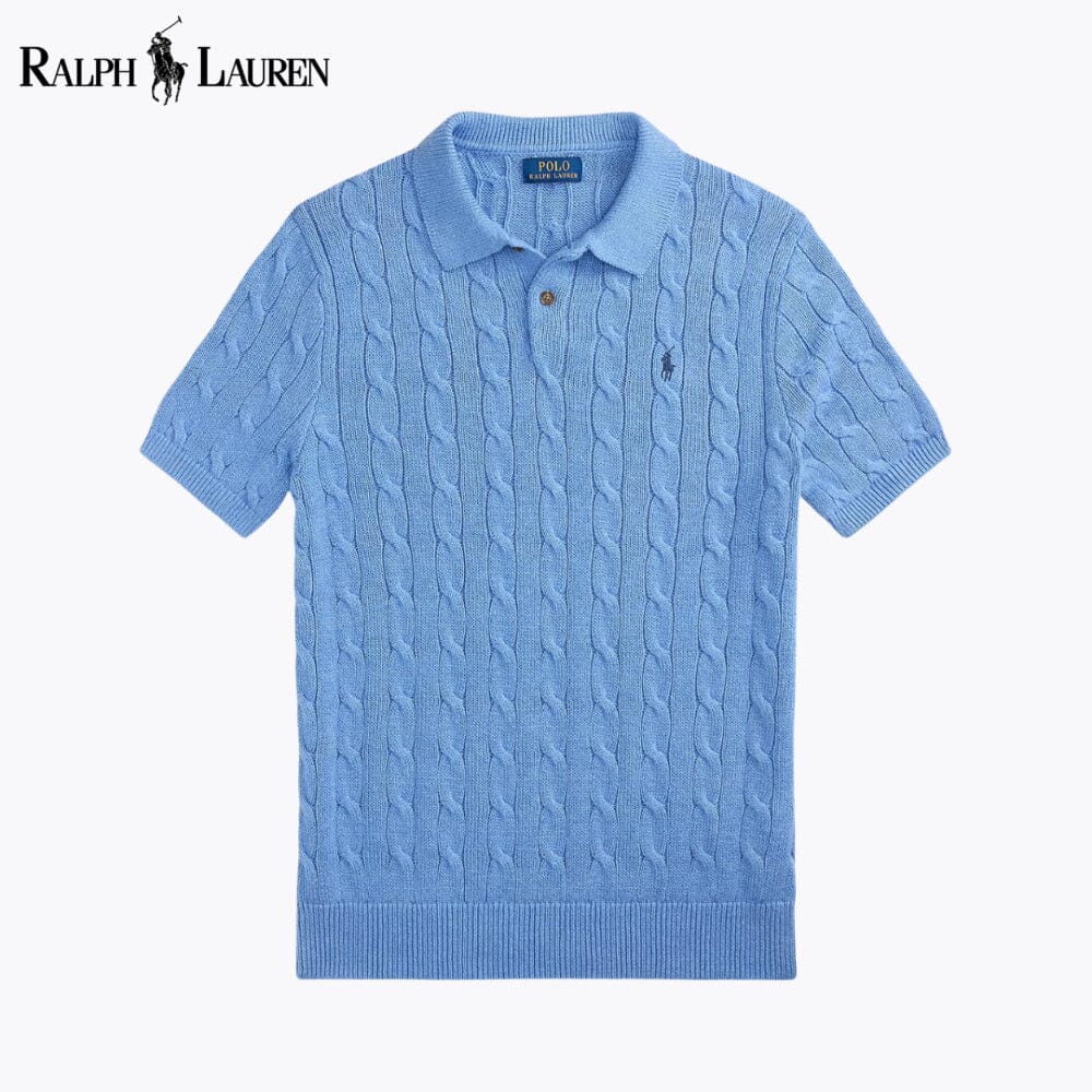 RL Cable-Knit Cotton Polo-Collar Sweater RL Cable-Knit Cotton Polo-Collar Sweater Slate Crown Blue S 