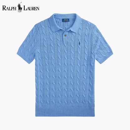 RL Cable-Knit Cotton Polo-Collar Sweater RL Cable-Knit Cotton Polo-Collar Sweater Slate Crown Blue S 