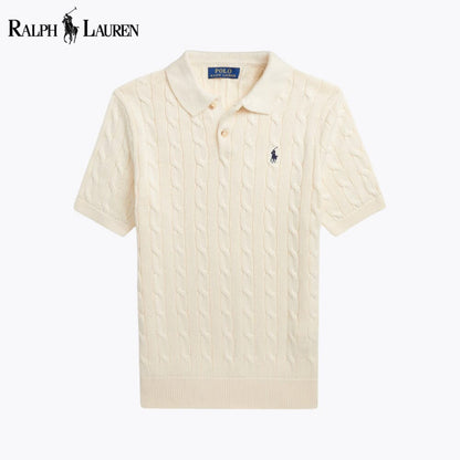RL Cable-Knit Cotton Polo-Collar Sweater RL Cable-Knit Cotton Polo-Collar Sweater Slate Crown Cream S 