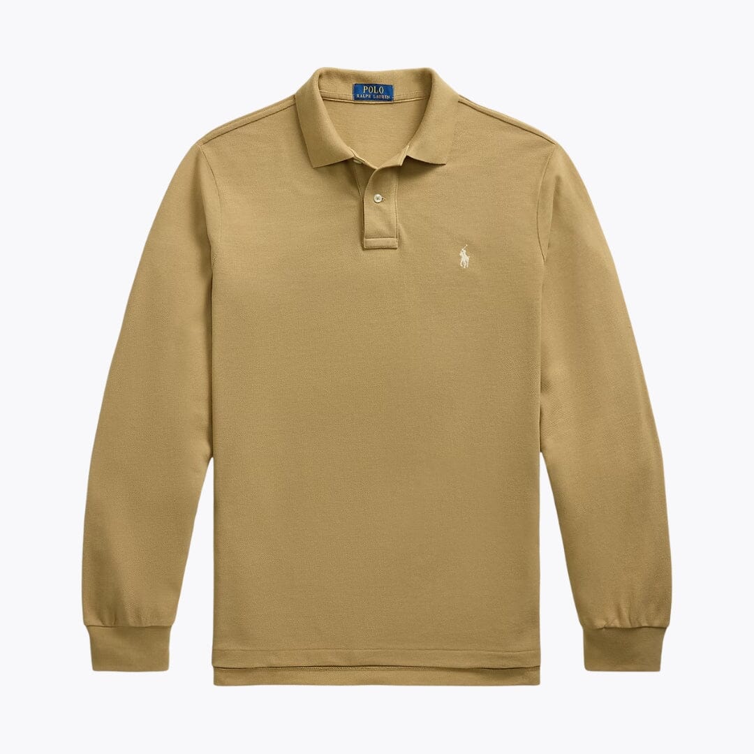 RL Mesh Long-Sleeve Polo Shirt RL Mesh Long-Sleeve Polo Shirt Slate Crown Cafe Tan S 