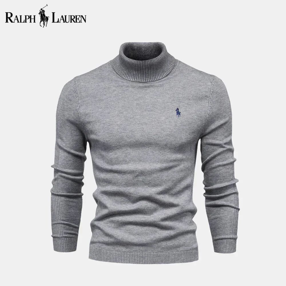 RL Turtleneck Cable-Knit Wool Knit Sweater RL Turtleneck Cable-Knit Wool Knit Sweater Slate Crown Gray S 