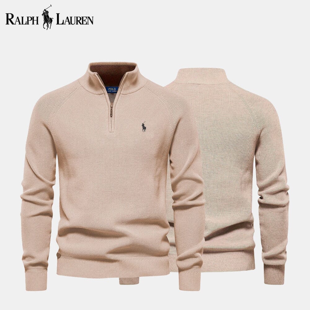 RL Zip Cable-Knit Wool Knit Sweater RL Zip Cable-Knit Wool Knit Sweater Slate Crown Beige S 