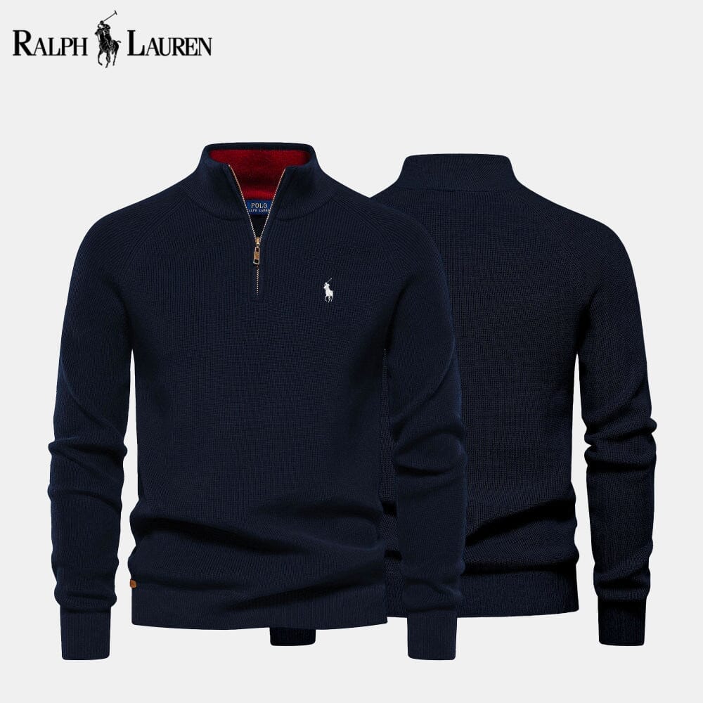 RL Zip Cable-Knit Wool Knit Sweater RL Zip Cable-Knit Wool Knit Sweater Slate Crown Blue S 