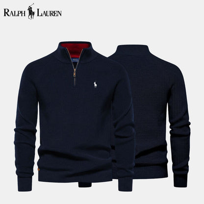 RL Zip Cable-Knit Wool Knit Sweater RL Zip Cable-Knit Wool Knit Sweater Slate Crown Blue S 