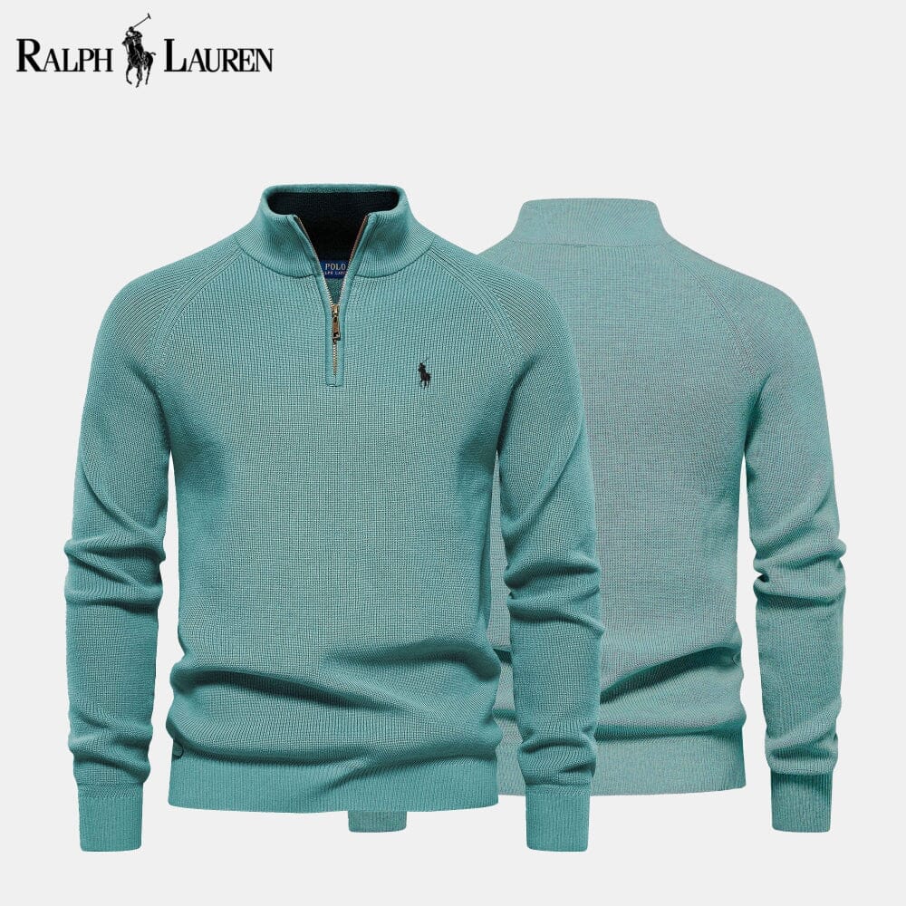 RL Zip Cable-Knit Wool Knit Sweater RL Zip Cable-Knit Wool Knit Sweater Slate Crown Green S 