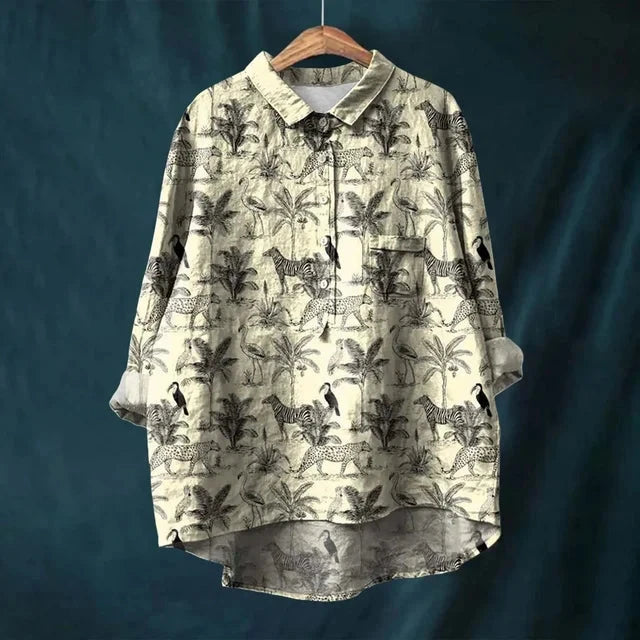 Rosie- VINTAGE FLORAL BLOUSE Shirt Belleza & Glamour White-Gray S 