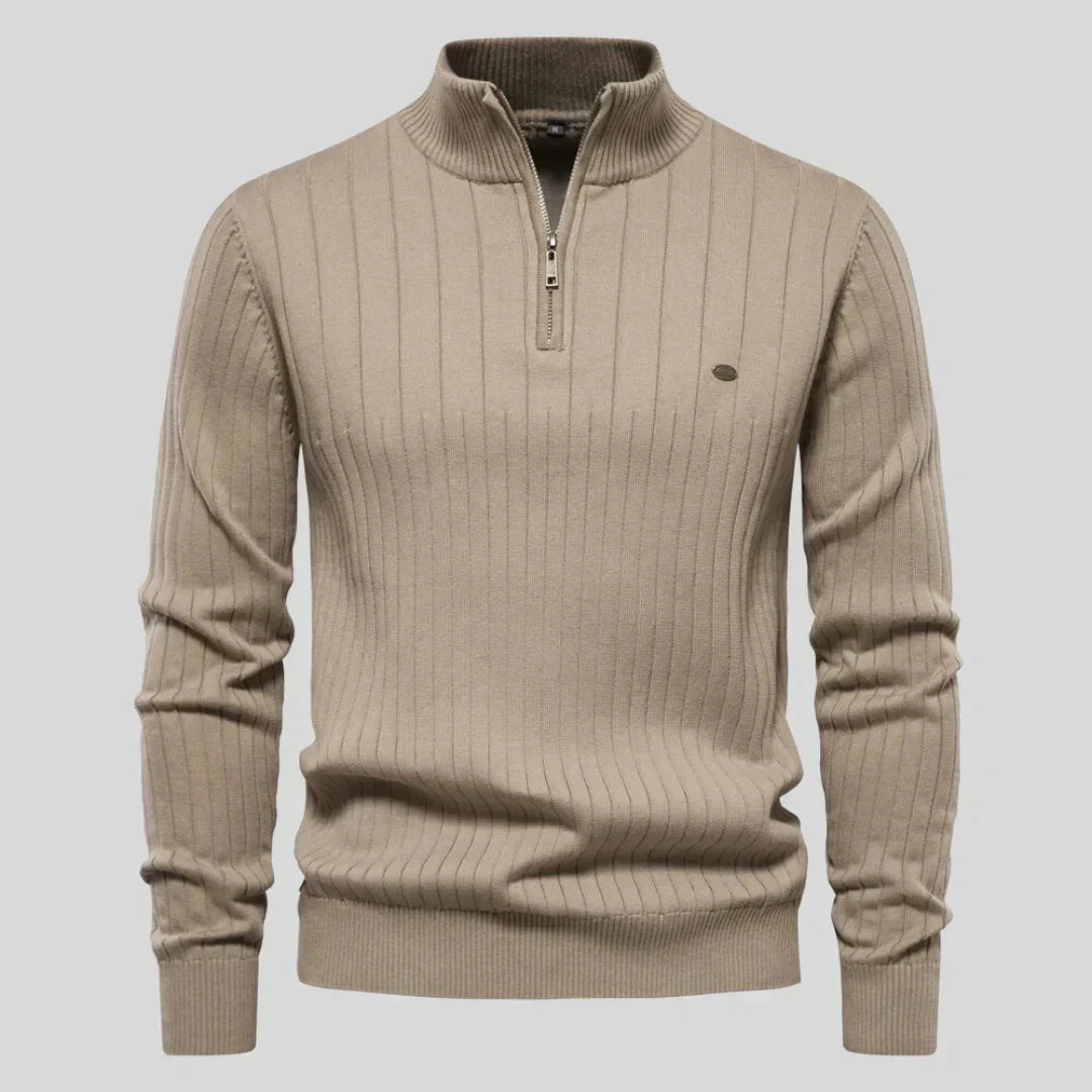 Thomas™ | Zip Neck Knit Sweaters Belleza & Glamour Khaki S 
