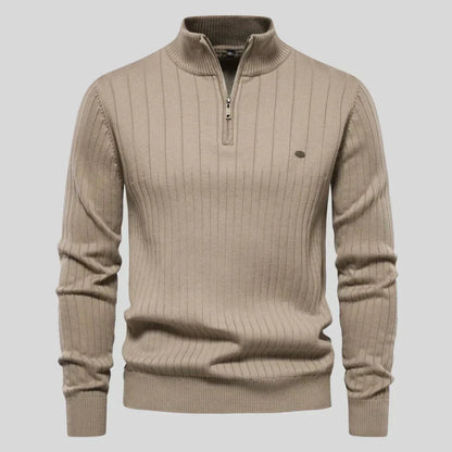 Thomas™ | Zip Neck Knit Sweaters Belleza & Glamour Khaki S 